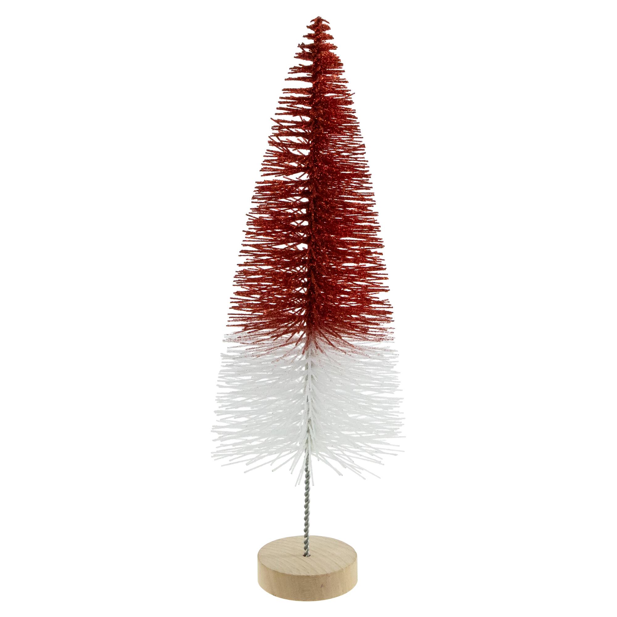 12" Red & White Glittered Bottlebrush Christmas Tree